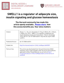 SWELL1 Is a Regulator of Adipocyte Size, Insulin Signaling and Glucose Homeostasis