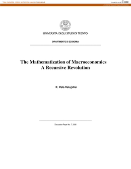 The Mathematization of Macroeconomics a Recursive Revolution