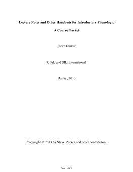 Lecture Notes and Other Handouts for Introductory Phonology