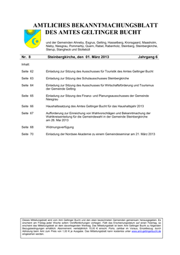 Amtliches Bekanntmachungsblatt Des Amtes Geltinger Bucht