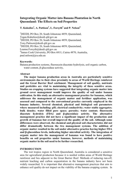 Integrating Organic Matter Into Banana Plantation in North Queensland: the Effects on Soil Properties