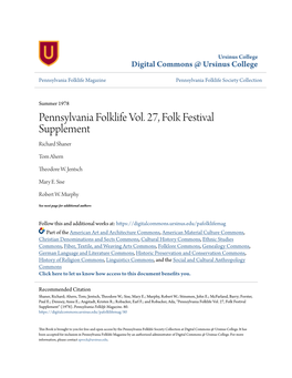 Pennsylvania Folklife Vol. 27, Folk Festival Supplement Richard Shaner