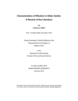 Characteristics of Wisdom in Older Adults: a Review of the Literature