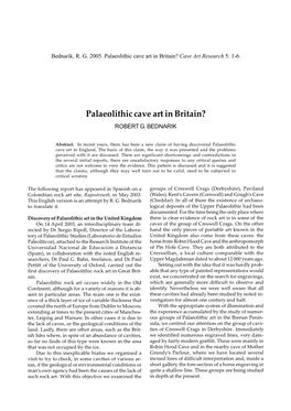 Palaeolithic Cave Art in Britain? Cave Art Research 5: 1-6