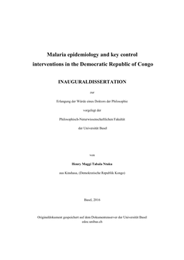 Malaria Epidemiology and Key Control Interventions in the Democratic Republic of Congo