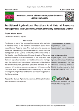 Traditional Agricultural Practices and Natural Resource Management: the Case of Gumuz Community in Mandura District