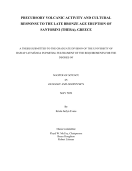 Precursory Volcanic Activity and Cultural Response to the Late Bronze Age Eruption Of