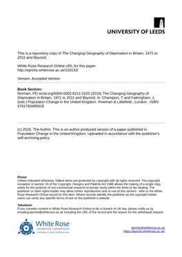 The Changing Geography of Deprivation in Britain, 1971 to 2011 and Beyond