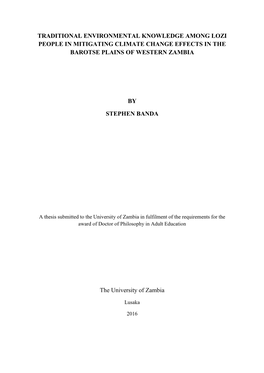 Traditional Environmental Knowledge Among Lozi People in Mitigating Climate Change Effects in the Barotse Plains of Western Zambia
