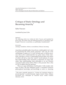 Critique of Static Ontology and Becoming-Anarchy 1