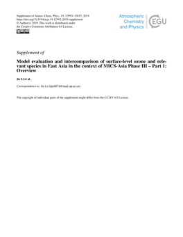 Supplement of Model Evaluation and Intercomparison of Surface-Level Ozone and Rele- Vant Species in East Asia in the Context of MICS-Asia Phase III – Part 1: Overview