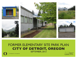 FORMER ELEMENTARY SITE PARK PLAN CITY of DETROIT, OREGON SEPTEMBER, 2013 Acknowledgements