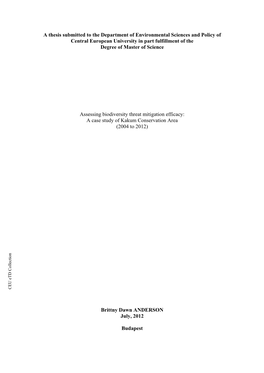 A Thesis Submitted to the Central European University, Department Of