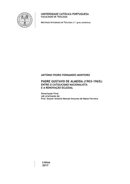 Padre Gustavo De Almeida (1903-1965): Entre O Catolicismo Nacionalista E a Renovação Eclesial