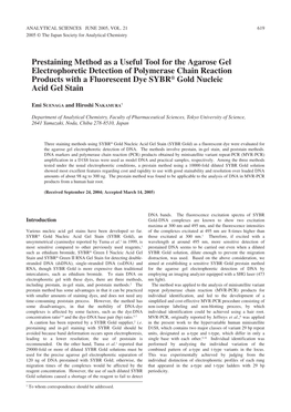 Prestaining Method As a Useful Tool for the Agarose Gel Electrophoretic