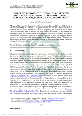 Exploring the Formation of Coalitions Between Islamist and Secular Parties in Indonesia Local Elections: Figure, Patronage and Common Enemy