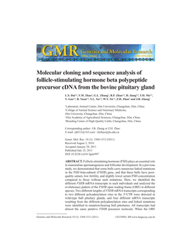 Molecular Cloning and Sequence Analysis of Follicle-Stimulating Hormone Beta Polypeptide Precursor Cdna from the Bovine Pituitary Gland