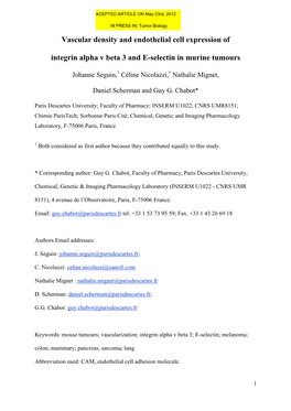 Vascular Density and Endothelial Cell Expression of Integrin Alpha V Beta
