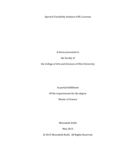 Spectral Variability Analysis of BL-Lacertae a Thesis Presented To