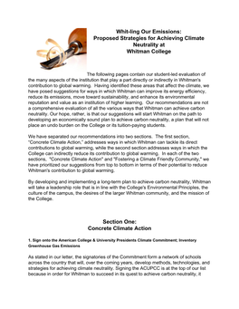 Whit-Ling Our Emissions: Proposed Strategies for Achieving Climate Neutrality at Whitman College