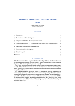 Derived Categories of Coherent Sheaves Notes