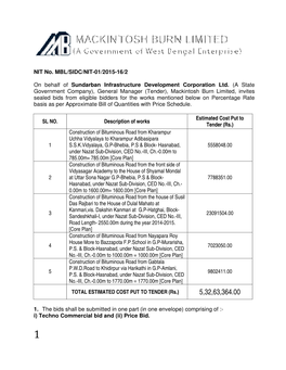 NIT No. MBL/SIDC/NIT-01/201 on Behalf of Sundarban Infrastructur