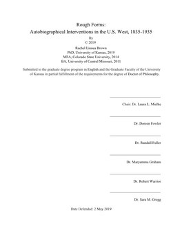 Autobiographical Interventions in the US West, 1835-1935