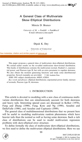 A General Class of Multivariate Skew-Elliptical Distributions