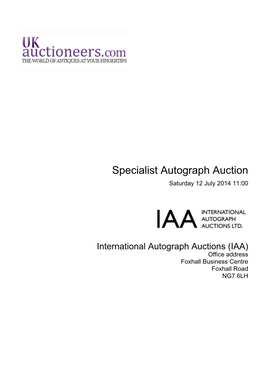 Specialist Autograph Auction Saturday 12 July 2014 11:00