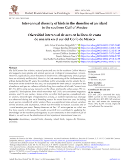 Inter-Annual Diversity of Birds in the Shoreline of an Island in the Southern Gulf of Mexico