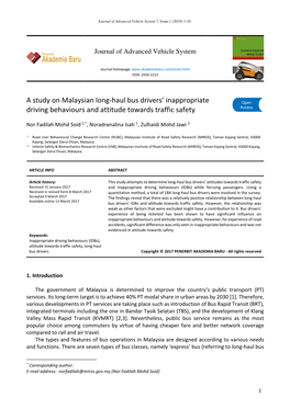 Journal of Advanced Vehicle System 7, Issue 1 (2019) 1-10