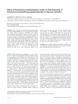 Effect of Polystyrene?B?Poly(Ethylene Oxide) on Self?