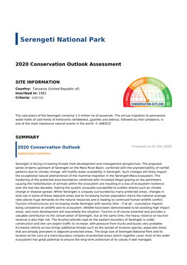 2020 Conservation Outlook Assessment