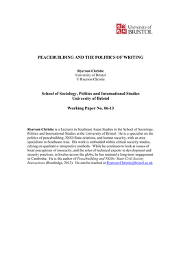 Peacebuilding and the Politics of Writing (PDF, 238Kb)
