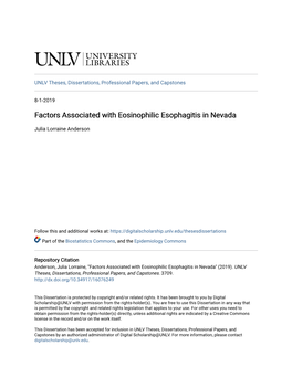 Factors Associated with Eosinophilic Esophagitis in Nevada