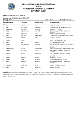 Professional Regulation Commission Cebu Professional Teacher - Elementary September 29, 2019
