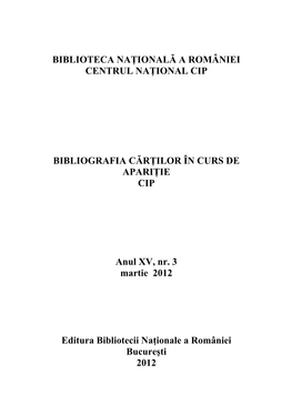 Bibliografia Cărţilor În Curs De Apariţie Cip