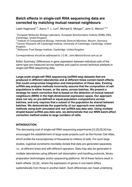 Batch Effects in Single-Cell RNA Sequencing Data Are Corrected by Matching Mutual Nearest Neighbours