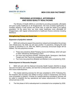 Moh Cos 2020 Factsheet Providing Accessible, Affordable and Good Quality Healthcare