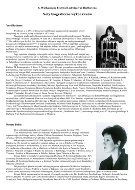 Noty Biograficzne Wykonawców