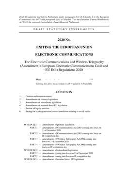 The Electronic Communications and Wireless Telegraphy (Amendment) (European Electronic Communications Code and EU Exit) Regulations 2020