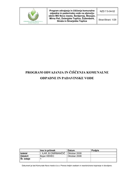 Program Odvajanja in Čiščenja Komunalne Odpadne in Padavinske Vode