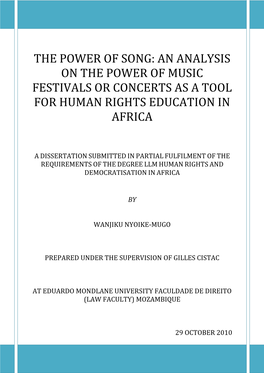 The Power of Song: an Analysis on the Power of Music Festivals Or Concerts As a Tool for Human Rights Education in Africa