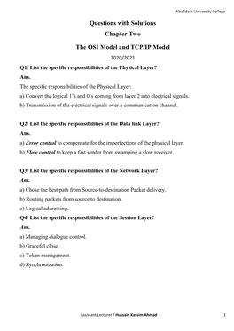 Questions with Solutions Chapter Two the OSI Model and TCP/IP Model