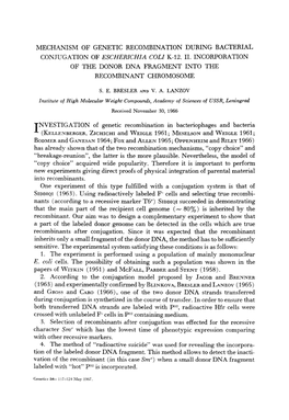 Mechanism of Genetic Recombination During Bacterial Conjugation of Escherzchza Coli K-12