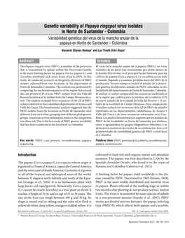 Genetic Variability of Papaya Ringspot Virus Isolates In