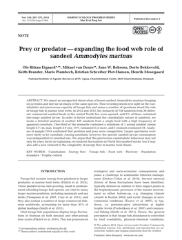 Prey Or Predator—Expanding the Food Web Role of Sandeel Ammodytes Marinus