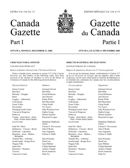 Canada, Gazette, Part I, Extra