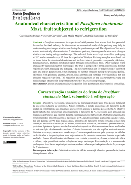 Anatomical Characterization of Passiflora Cincinnata Mast. Fruit Subjected to Refrigeration
