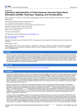 Laboratory Administration of Transcutaneous Auricular Vagus Nerve Stimulation (Tavns): Technique, Targeting, and Considerations